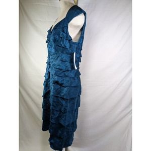 Lizzatti Collection vintage Dress Women's Sheath Layered V-Neck Turquoise sz16